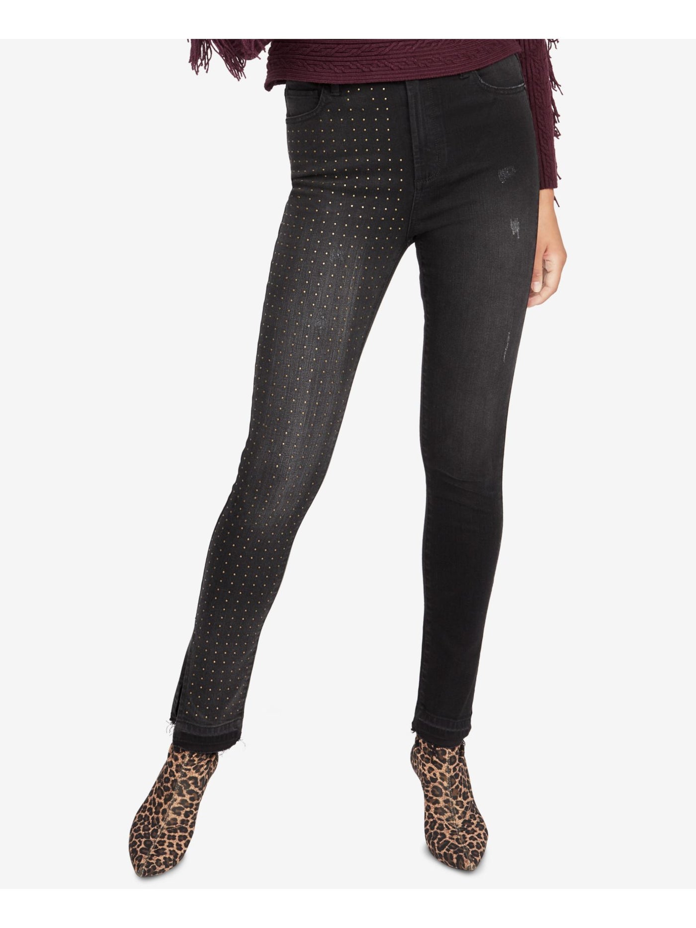 RACHEL ROY Womens Black Embellished Pocketed Skinny Jeans Size: 31