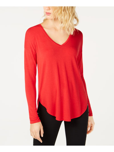INC Womens Red Long Sleeve V Neck Top Size: XS