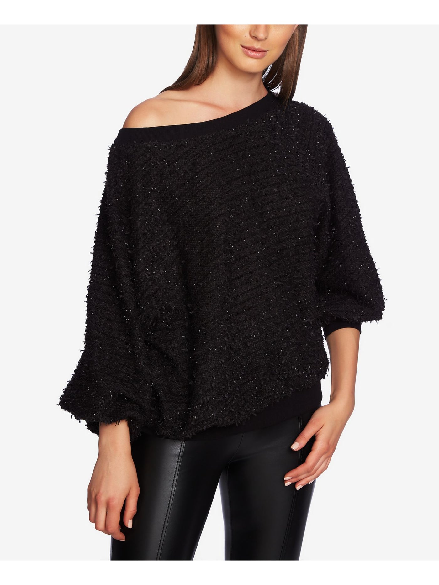 1. STATE Womens Black 3/4 Sleeve Off Shoulder Sweater M