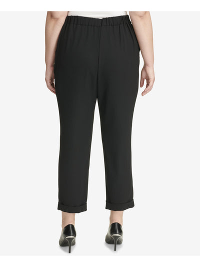 CALVIN KLEIN Womens Black Pocketed Tie Mid-rise Pull-on Paper-bag Wear To Work Cuffed Pants Plus 24W