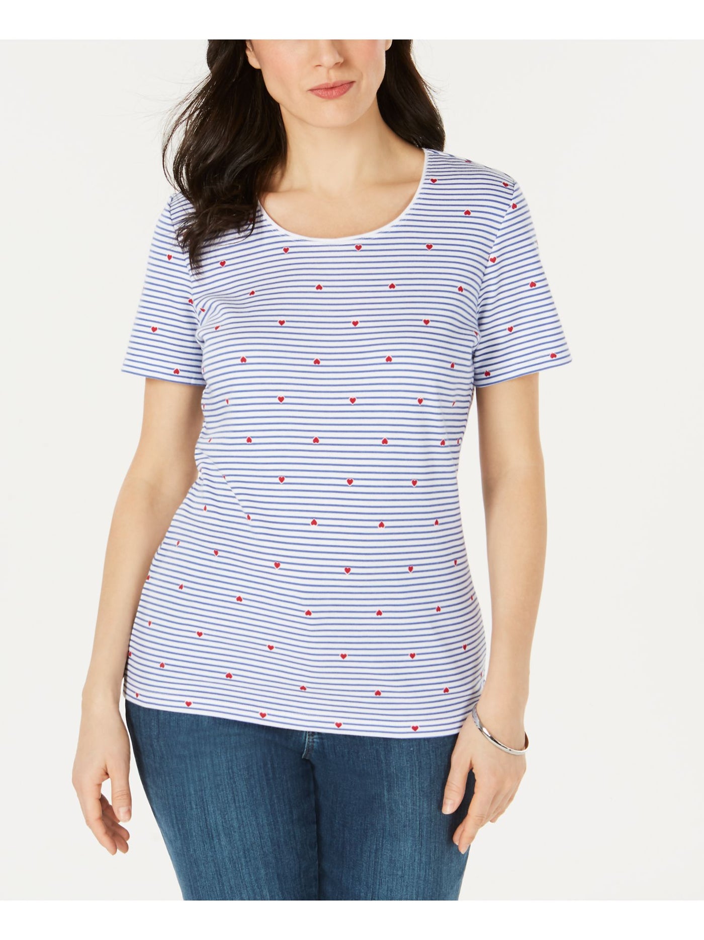 KAREN SCOTT Womens Blue Printed Short Sleeve Scoop Neck T-Shirt S