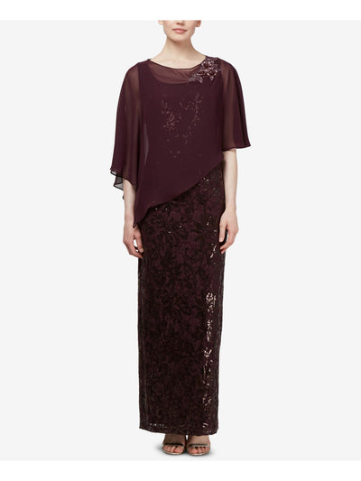 SLNY Womens Purple Short Sleeve Jewel Neck Evening Top Size: 6