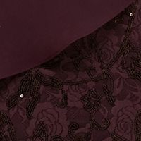 SLNY Womens Purple Embellished Sheer Short Sleeve Jewel Neck Evening Top