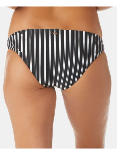 RAISINS Women's Black Striped Stretch Lowrider Lined Moderate Coverage Del Mar Bikini Swimsuit Bottom S