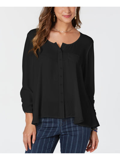STYLE & COMPANY Womens Black Long Sleeve Scoop Neck Blouse Petites PP