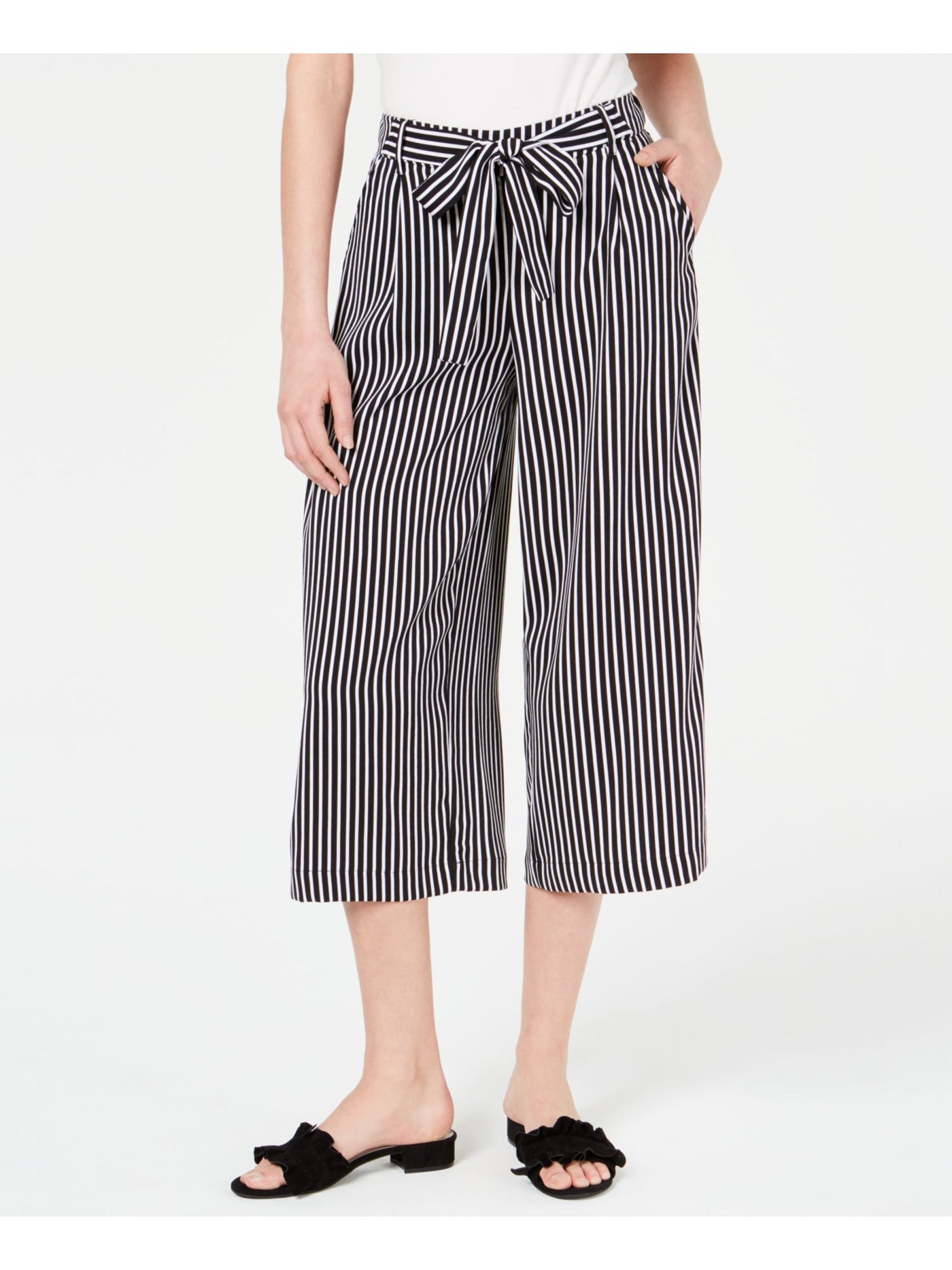 MAISON JULES Womens Black Striped Wear To Work Capri Pants S