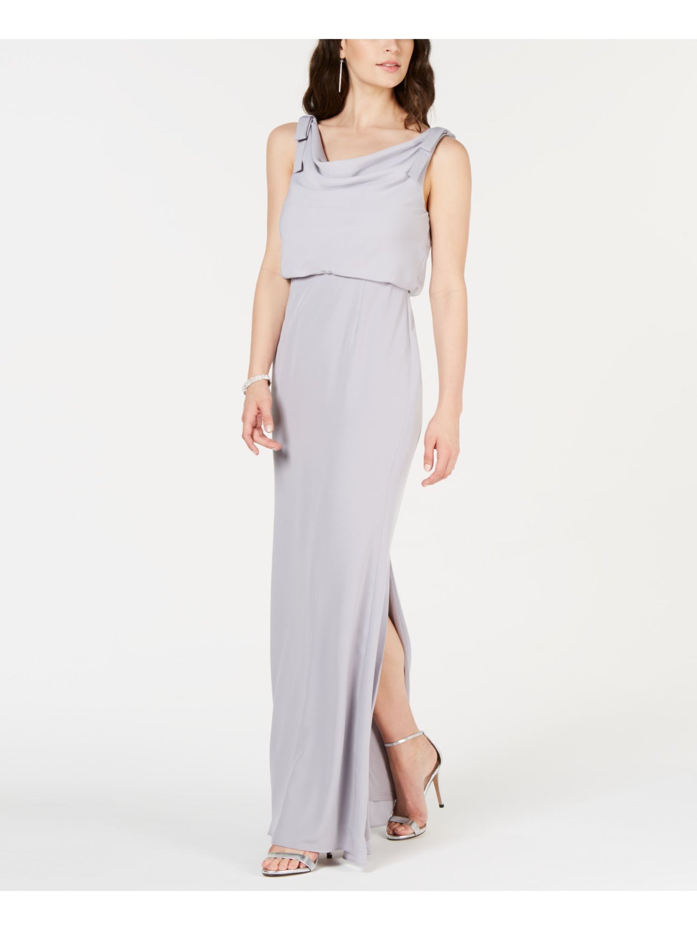 ADRIANNA PAPELL Womens Gray Slitted Sleeveless V Neck Full-Length Formal Blouson Dress 6