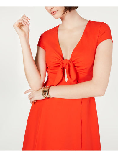 19 COOPER Womens Orange Cap Sleeve V Neck Mini A-Line Cocktail Dress Size: M