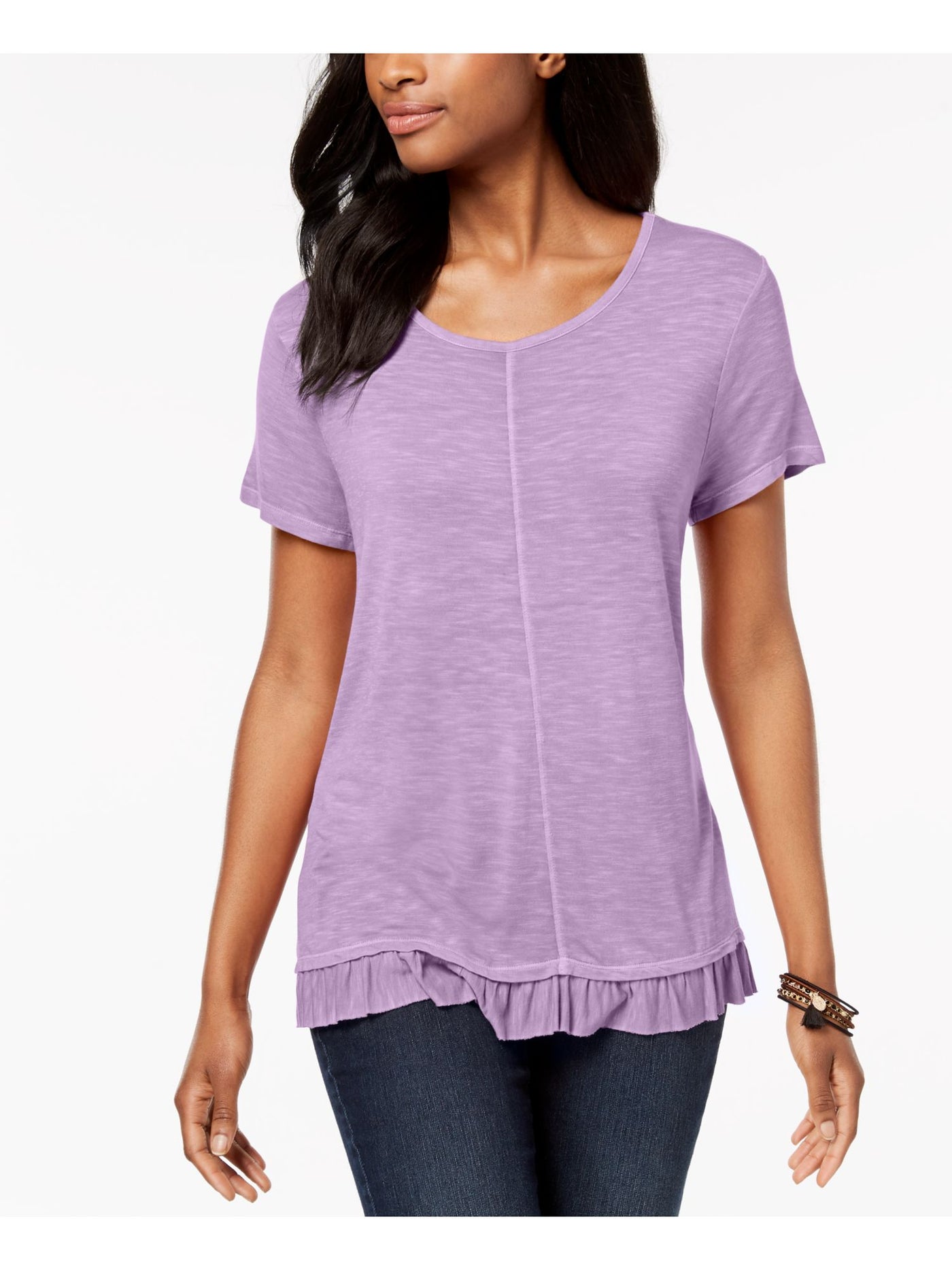 STYLE & COMPANY Womens Purple Heather Short Sleeve T-Shirt Size: S