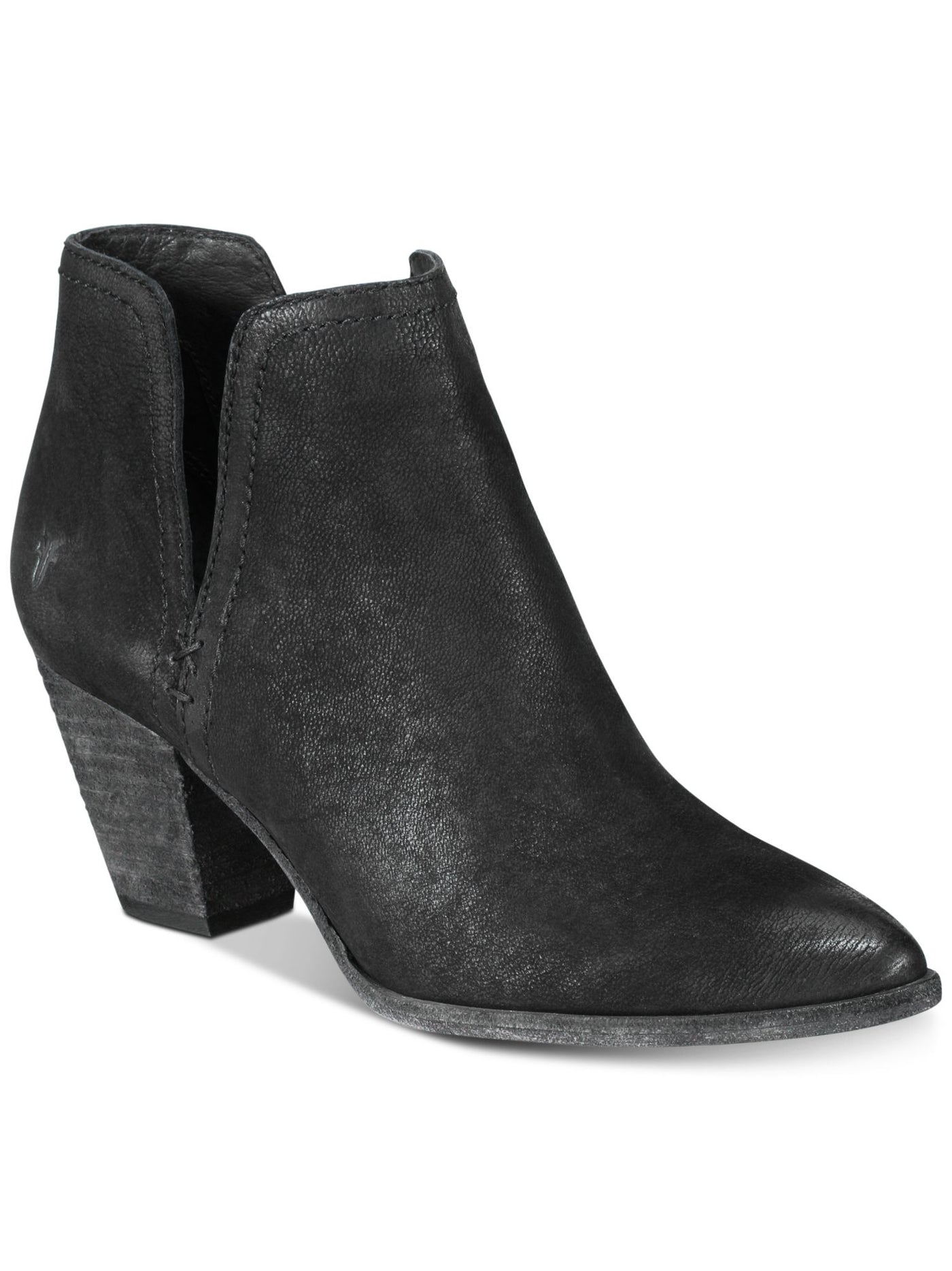 FRYE Womens Black 2.5" Height V Notch Cutouts Comfort Logo Jennifer Almond Toe Stacked Heel Slip On Leather Booties 9.5 M