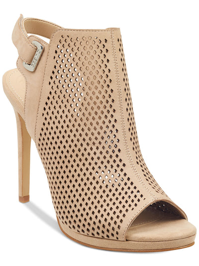 GUESS Womens Light Natural Beige Perforated Padded Aubria Round Toe Stiletto Leather Dress Slingback Sandal 9.5 M