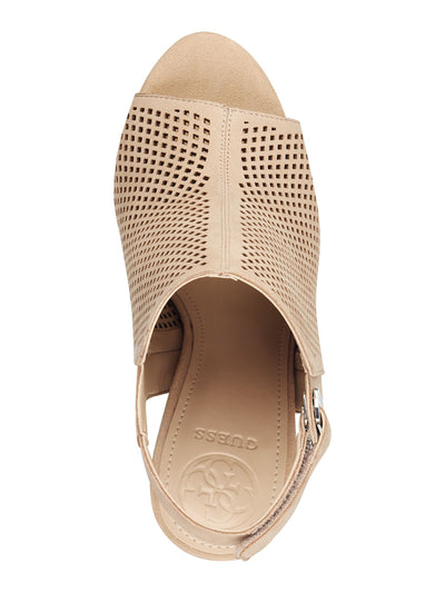 GUESS Womens Light Natural Beige Perforated Padded Aubria Round Toe Stiletto Leather Dress Slingback Sandal M