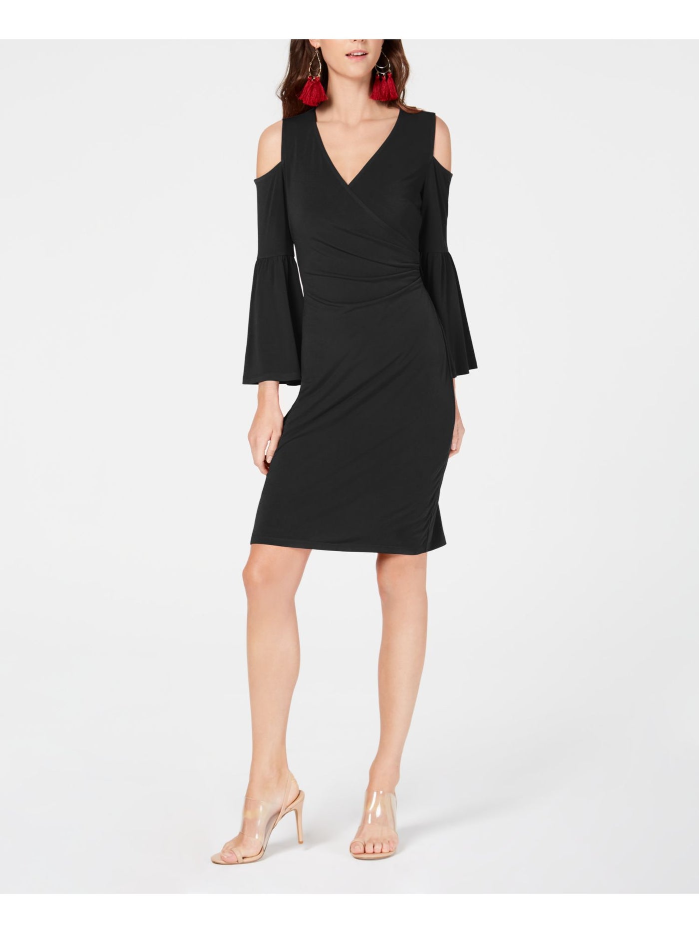 INC Womens Black 3/4 Sleeve V Neck Above The Knee Sheath Evening Dress Size: XS