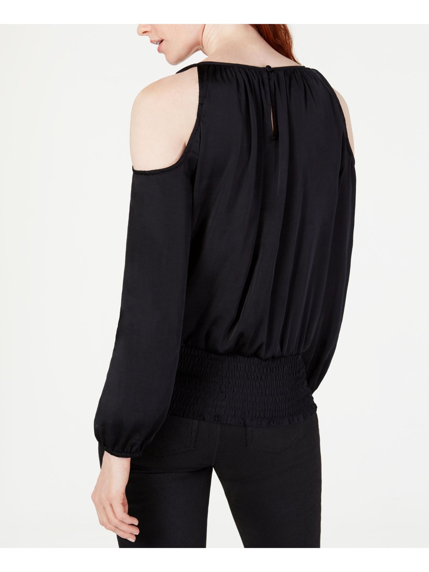 INC Womens Black Long Sleeve Keyhole Faux Wrap Top Size: S