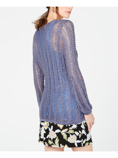 INC Womens Blue Open Knit Long Sleeve Jewel Neck Sweater Size: XS