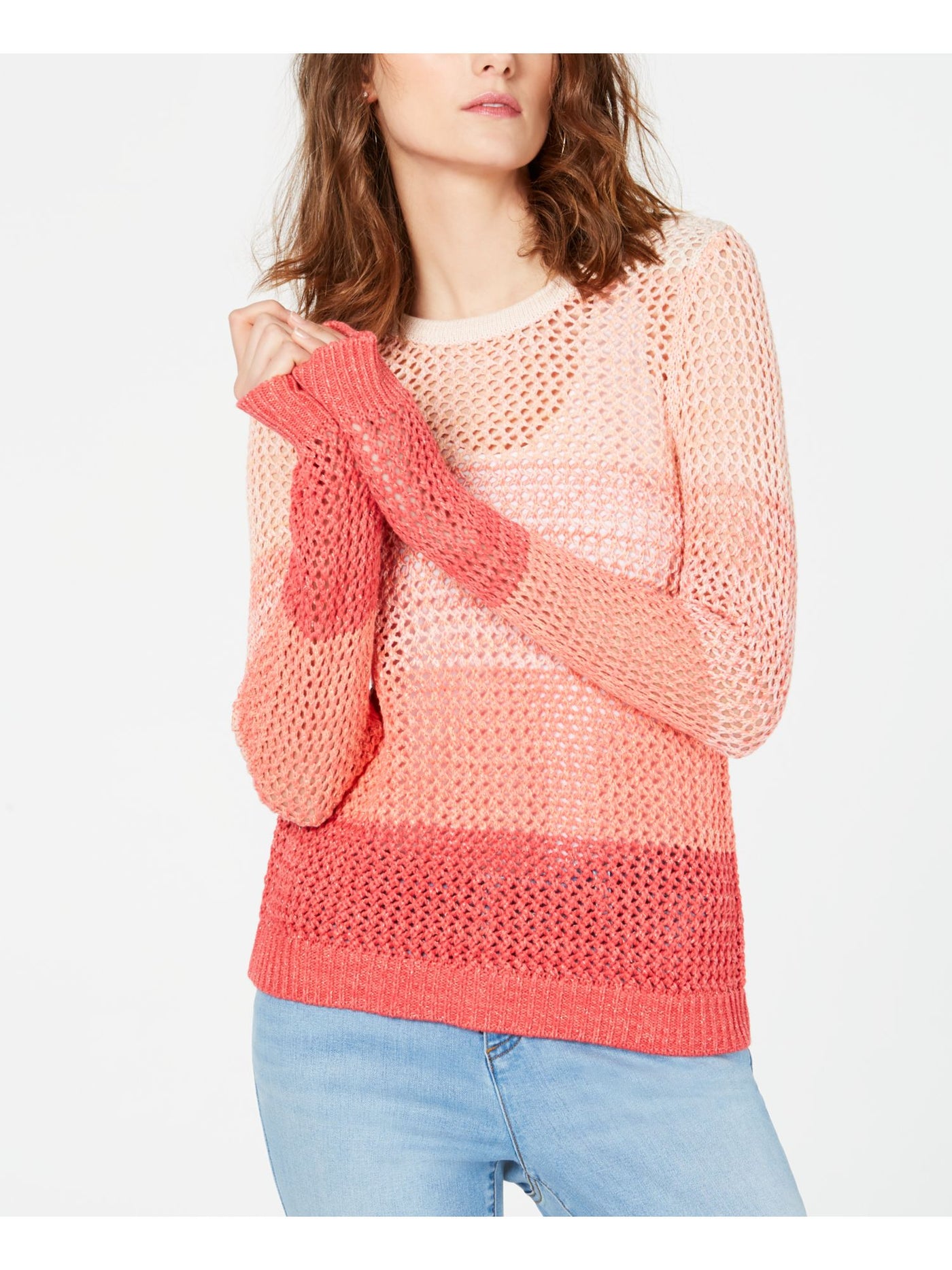 INC Womens Orange Ombre Long Sleeve Jewel Neck Sweater Size: XL