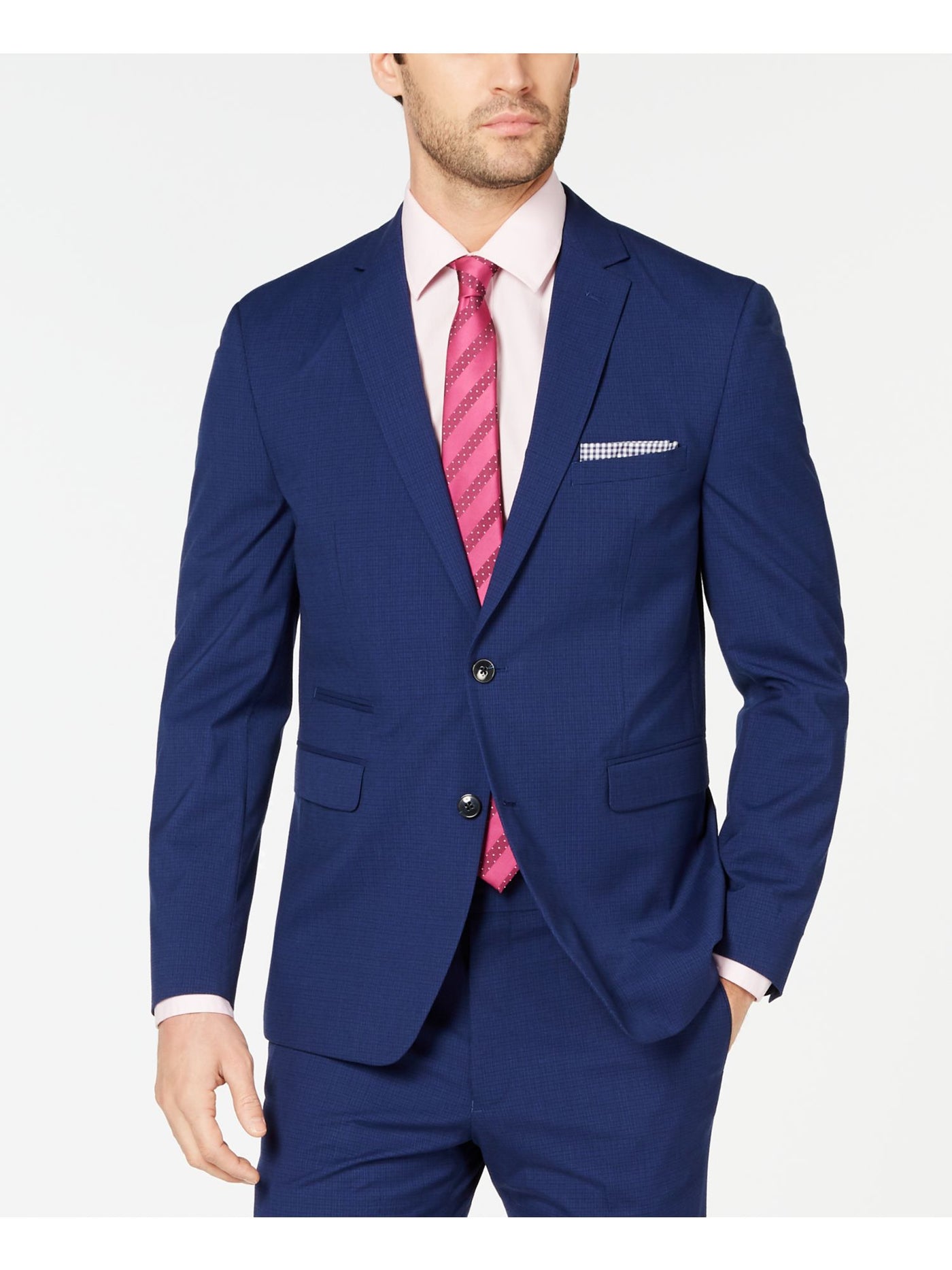 VINCE CAMUTO Mens Blue Single Breasted, Check Slim Fit Wrinkle Resistant Suit Blazer 42L