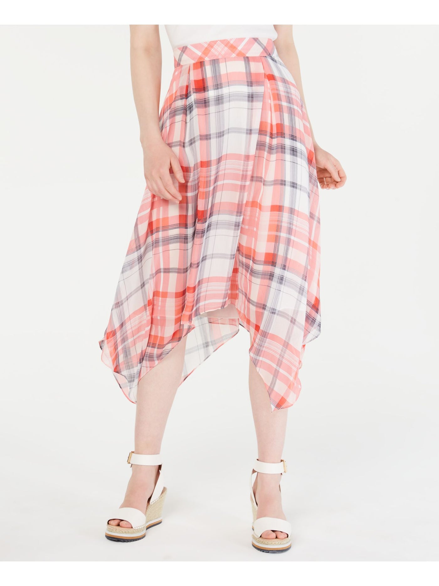 TOMMY HILFIGER Womens Pink Plaid Below The Knee Circle Skirt Size: 18