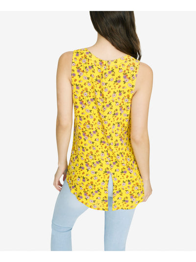 SANCTUARY Womens Yellow Button Up Floral Sleeveless V Neck Hi-Lo Top XXL