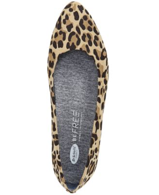 DR SCHOLLS Womens Brown Leopard Print Removable Insole Padded Aston Almond Toe Block Heel Slip On Ballet Flats