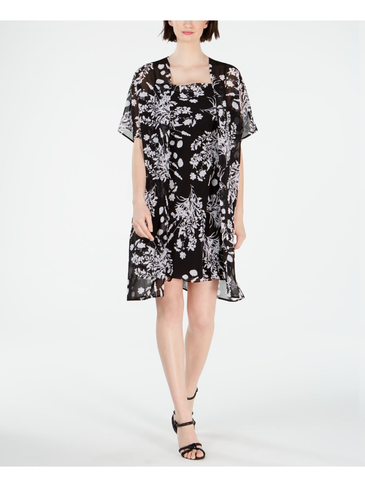 CALVIN KLEIN Womens Black Floral Short Sleeve Open Cardigan Top Size: 12