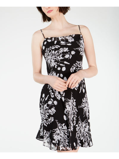 CALVIN KLEIN Womens Black Floral Short Sleeve Open Cardigan Top Size: 4