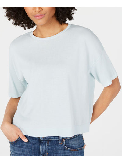EILEEN FISHER Womens Light Blue Pleated Short Sleeve Crew Neck Top Size: XS\TP