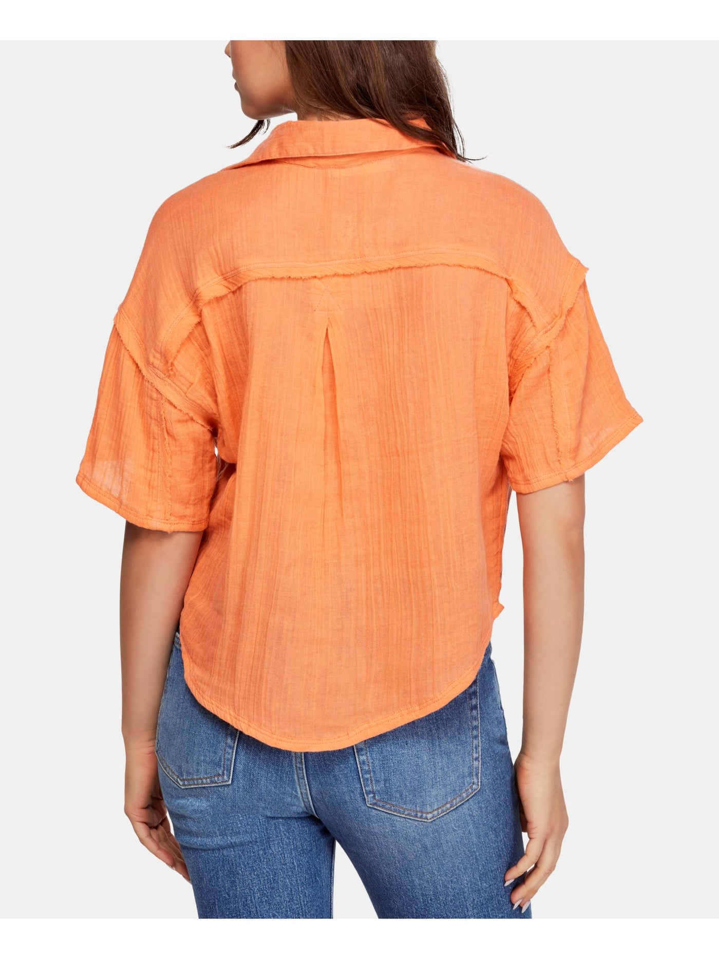 WE THE FREE Womens Orange Short Sleeve V Neck Top Size: XS