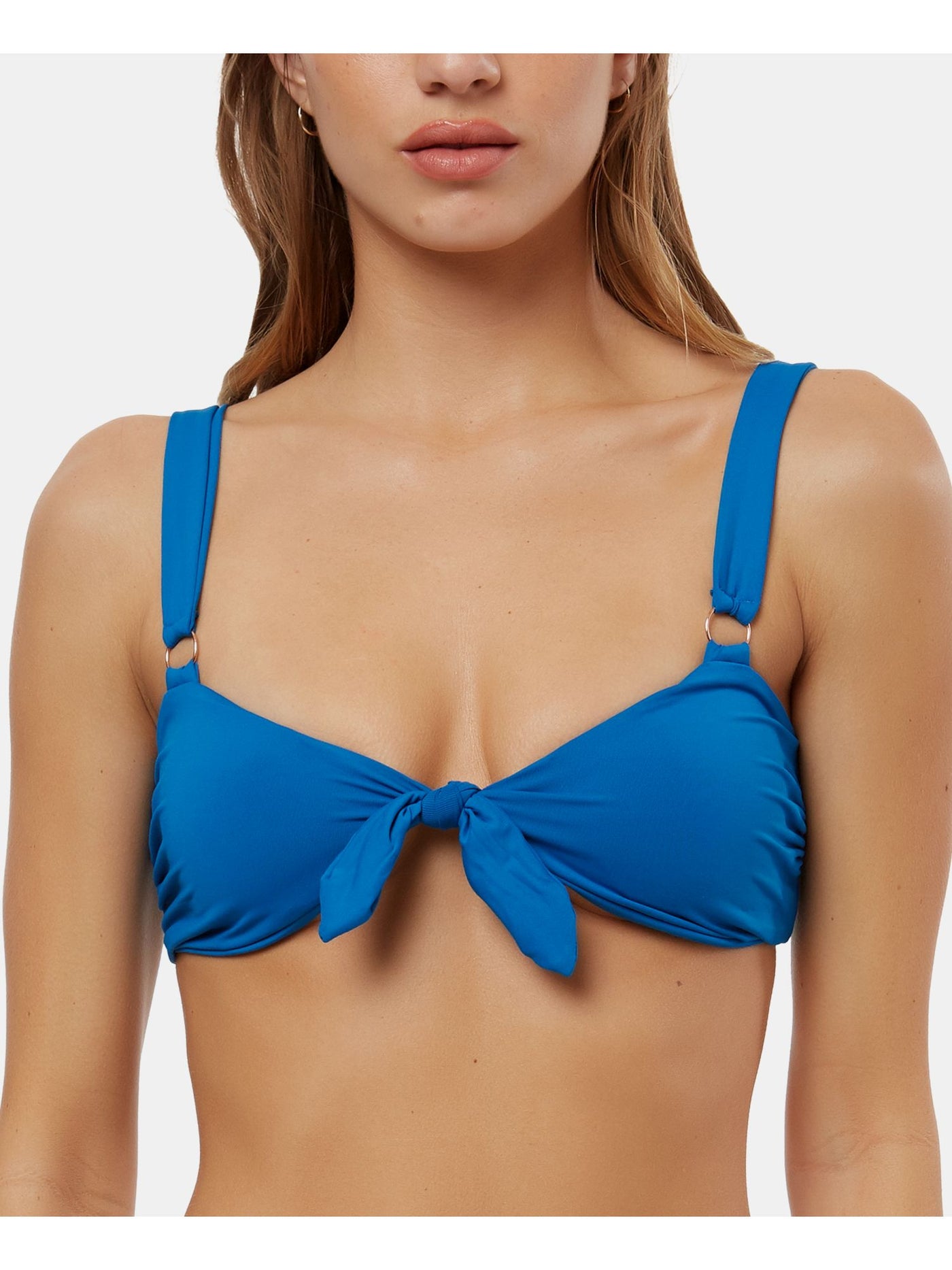 O'NEILL Women's Blue Stretch Tie-Front Removable Cups Bikini Sweetheart Ring Salt Water Solids Nicolette Swimsuit Top XL