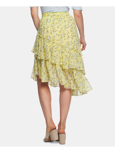 1. STATE Womens Yellow Floral Midi Ruffled Skirt Size: 8