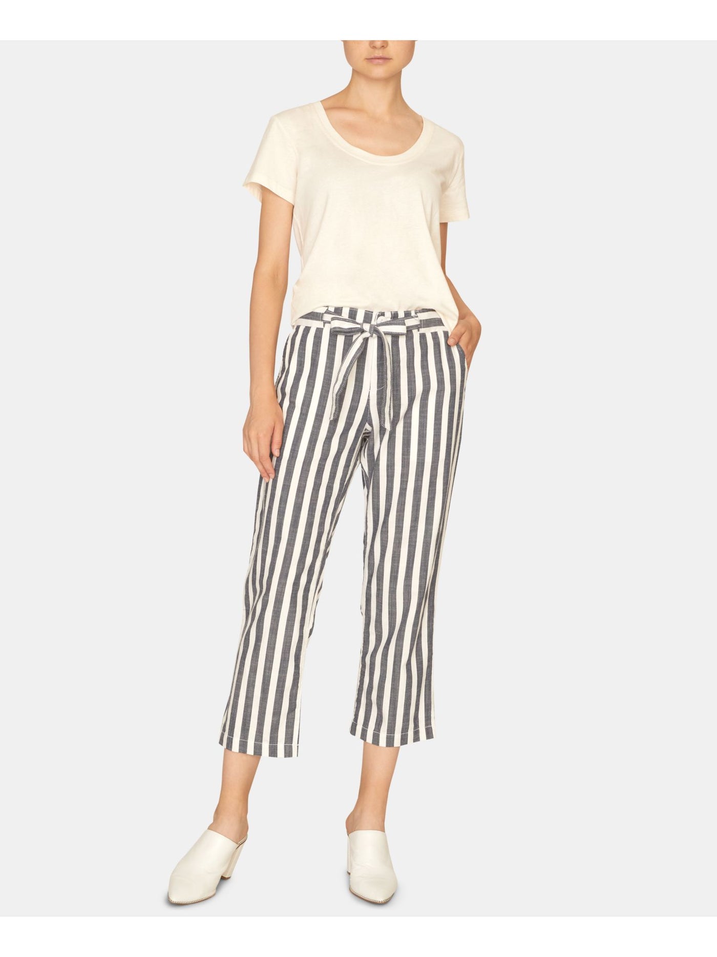 SANCTUARY Womens White Belted Striped Cropped Pants Juniors Size: 25 Waist