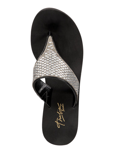 THALIA SODI Womens Black Rhinestone Embellishment Comfort Emira Round Toe Wedge Slip On Flip Flop Sandal 6 M