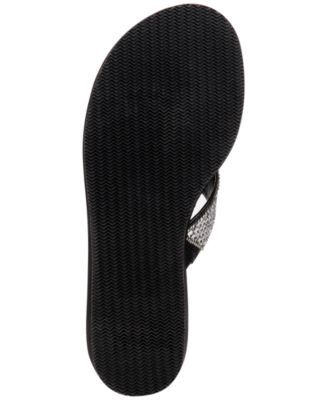 THALIA SODI Womens Black Rhinestone Embellishment Comfort Emira Round Toe Wedge Slip On Flip Flop Sandal M