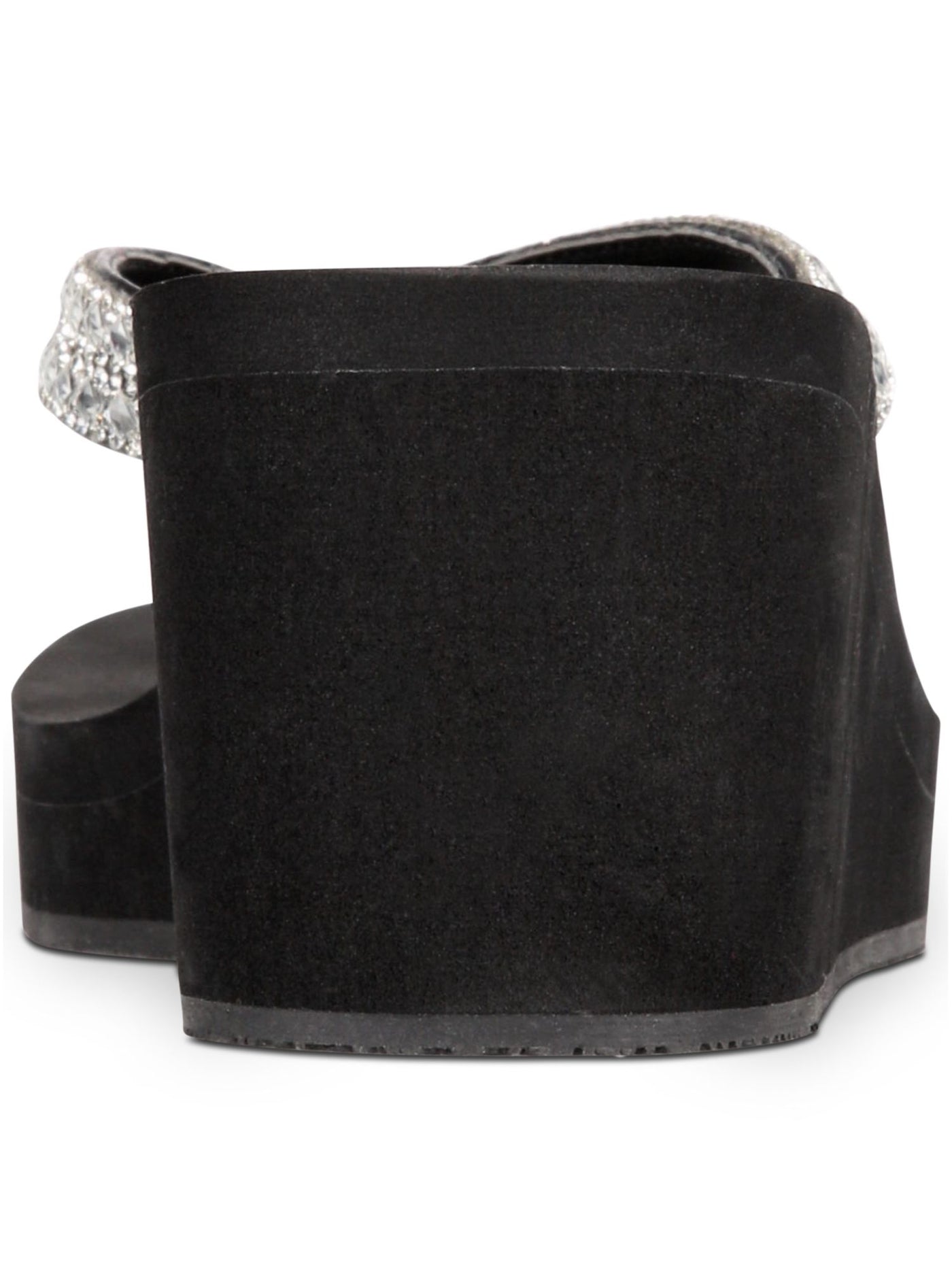THALIA SODI Womens Black Rhinestone Embellishment Comfort Emira Round Toe Wedge Slip On Flip Flop Sandal 9 M
