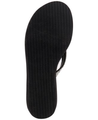 THALIA SODI Womens Black Rhinestone Embellishment Comfort Emira Round Toe Wedge Slip On Flip Flop Sandal M