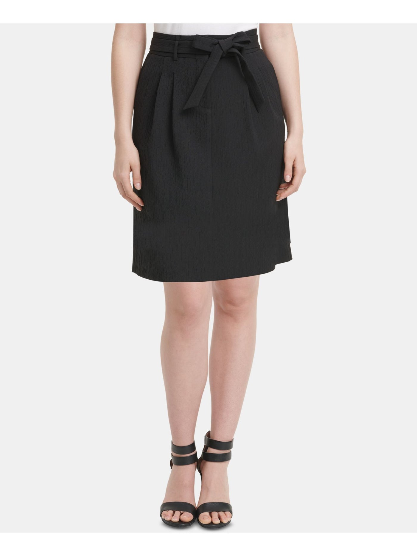 DKNY Womens Black Belted Knee Length A-Line Skirt Size: 2