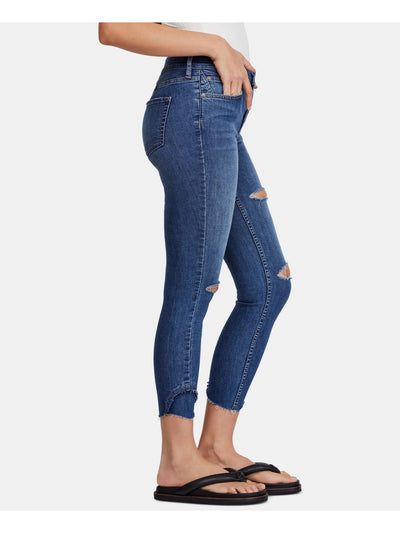 FREE PEOPLE Womens Blue Distressed Skinny Jeans Size: 24 Waist
