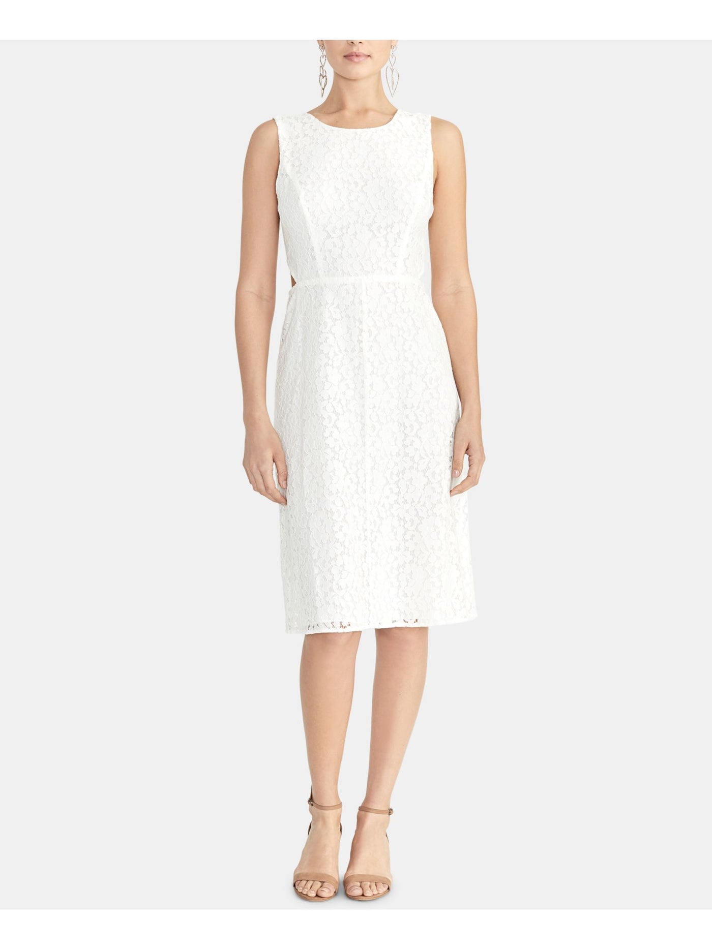 RACHEL ROY Womens White Sleeveless Jewel Neck Midi Sheath Formal Dress Size: 2