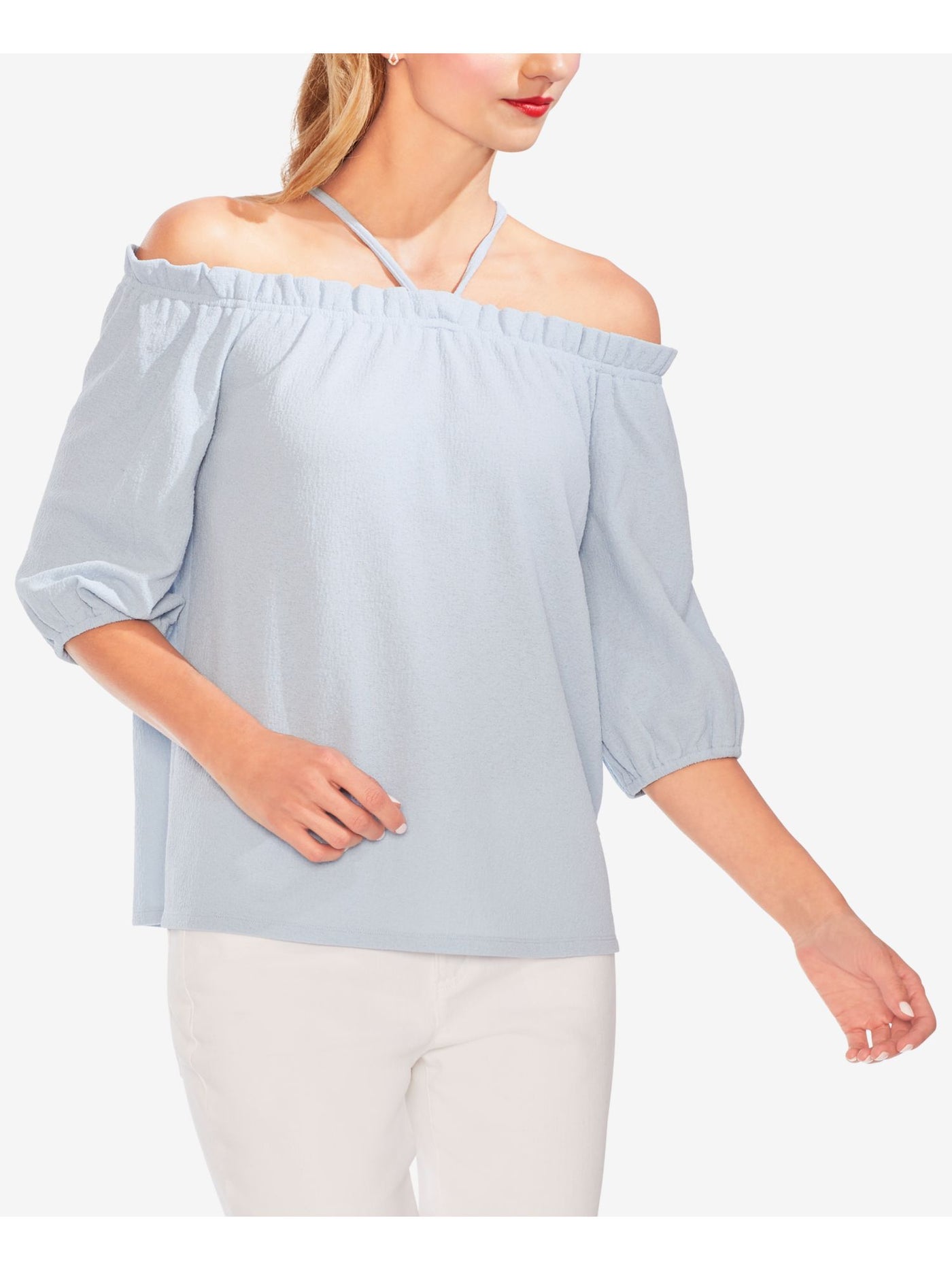 VINCE CAMUTO Womens Light Blue 3/4 Sleeve Off Shoulder Top Size: XS