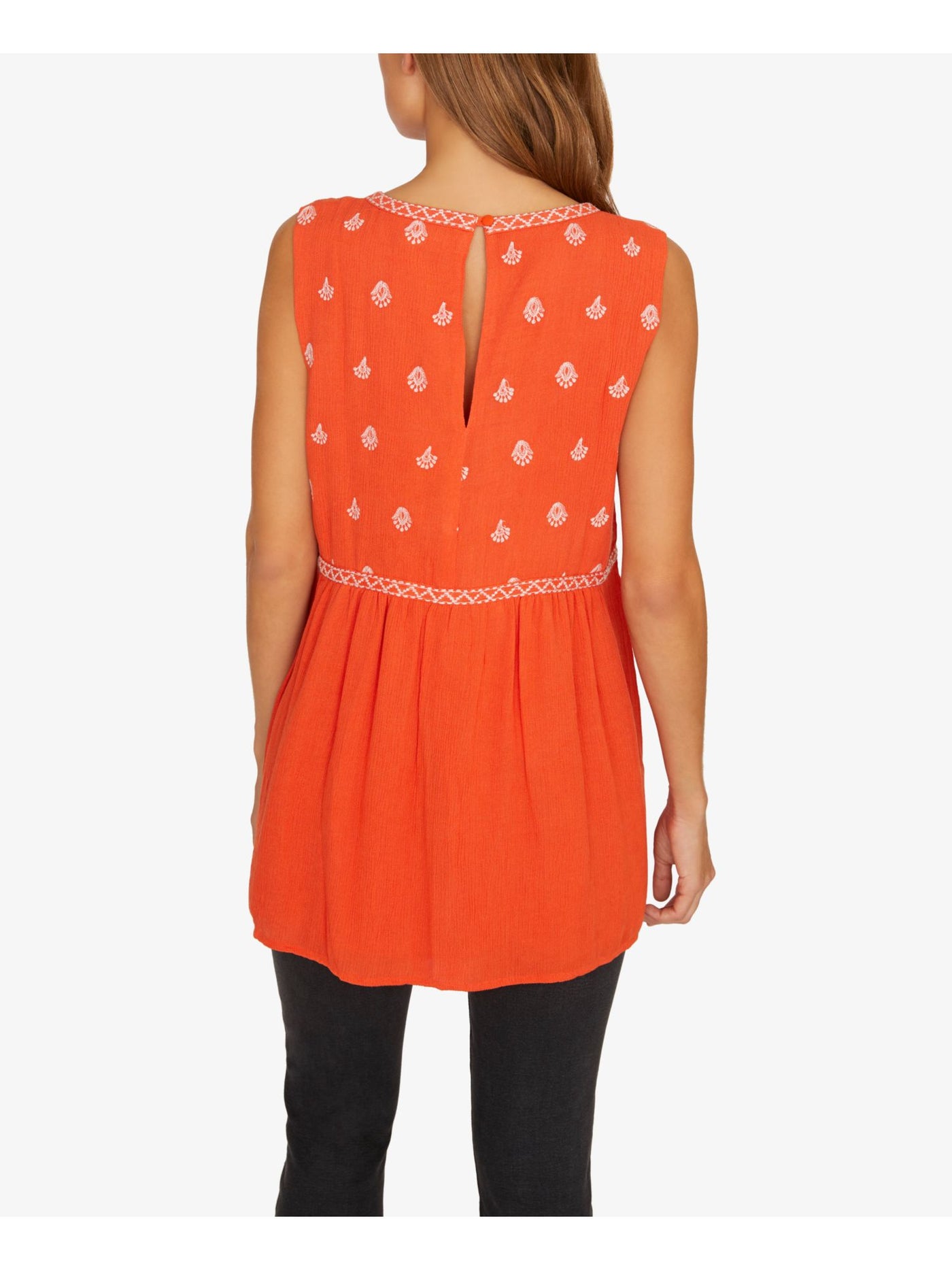 SANCTUARY Womens Orange Embroidered Printed Sleeveless V Neck Tunic Top 2XS