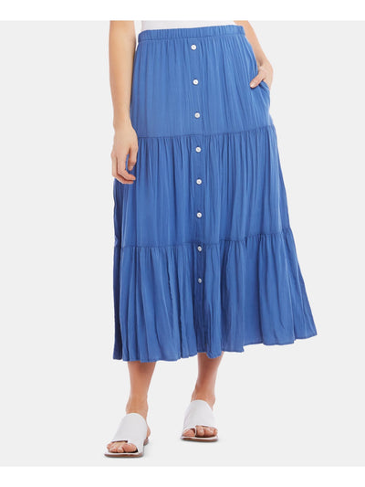 KAREN KANE Womens Blue Tiered Button-front Maxi Skirt Size: XS