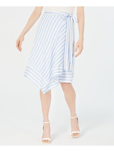 LUCY PARIS Womens Light Blue Belted Striped Knee Length Wrap Skirt Size: S