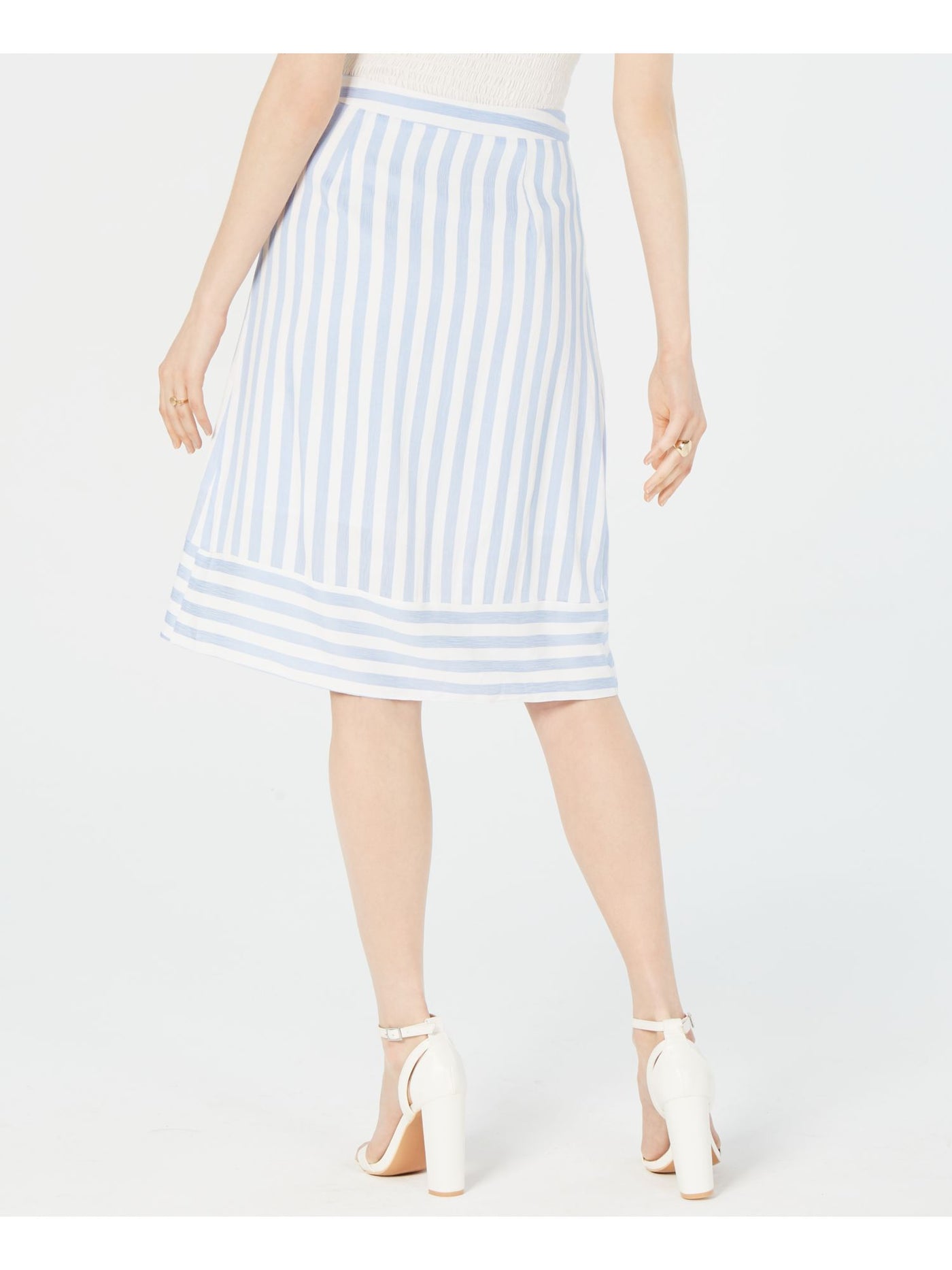 LUCY PARIS Womens Light Blue Belted Striped Knee Length Wrap Skirt Size: S