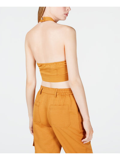 J.O.A. Womens Orange Sleeveless Keyhole Crop Top Size: S