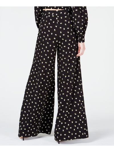 JILL STUART Womens Black Embroidered Floral Flare Pants Size: 2