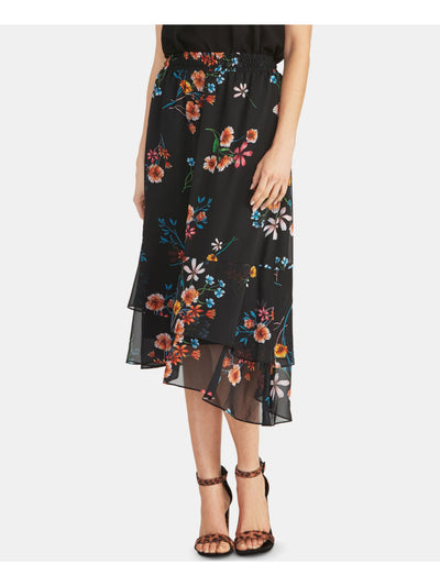 RACHEL ROY Womens Black Floral Midi Pleated Skirt Size: XXL