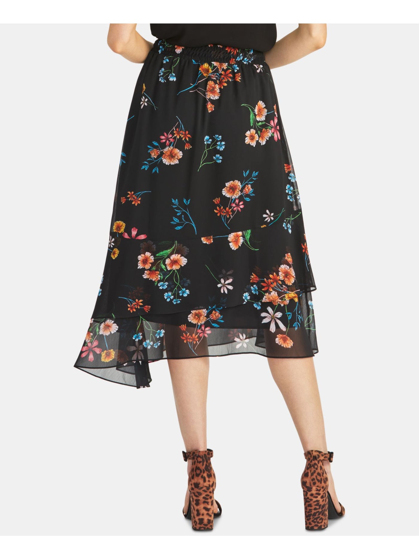 RACHEL ROY Womens Black Floral Midi Pleated Skirt Size: XXL