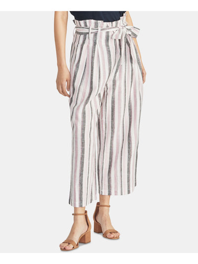 RACHEL ROY Womens Pink Belted Pocketed Zippered Striped Pants Size: 0