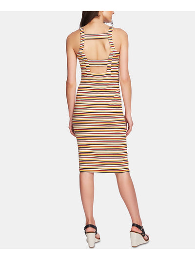 1. STATE Womens Beige Striped Sleeveless Midi Body Con Dress Size: XXS