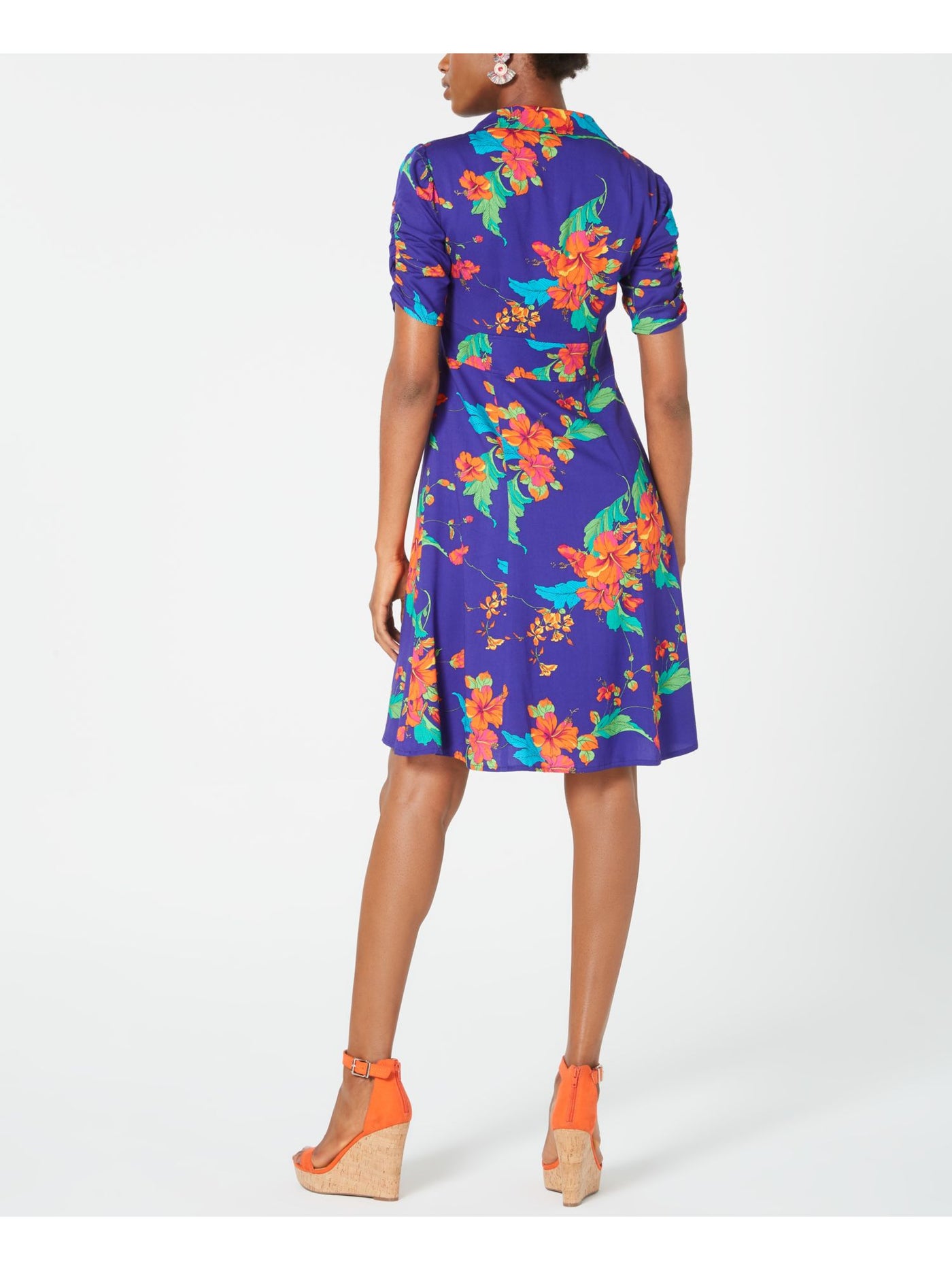 NANETTE LEPORE Womens Purple Floral Short Sleeve Mini Shift Dress Size: 0